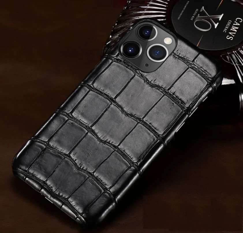 Coque iPhone en peau véritable de crocodile du flanc