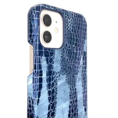 Coque bleue marbrée imitation crocodile pour iPhone