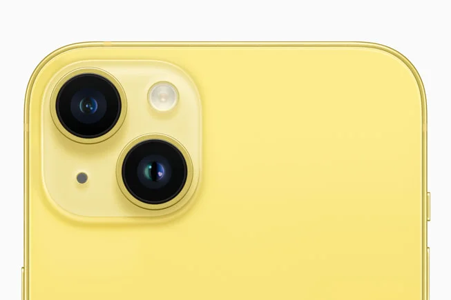 Photo en gros plan du nouvel iPhone 14 jaune