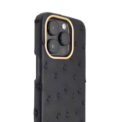 Coque en Autruche véritable MagSafe pour iPhone 16, 15, 14, 13 Pro Max